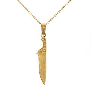 14k Yellow Gold Mini 3-D Butcher Knife Charm Necklace Pendant Culinary gift idea